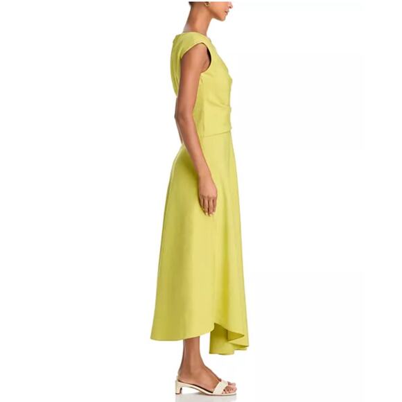 Lafayette 148 New Yok Silk Linen Drape Front Asymmetric Dress Green Size 8 NWT - Picture 5 of 15